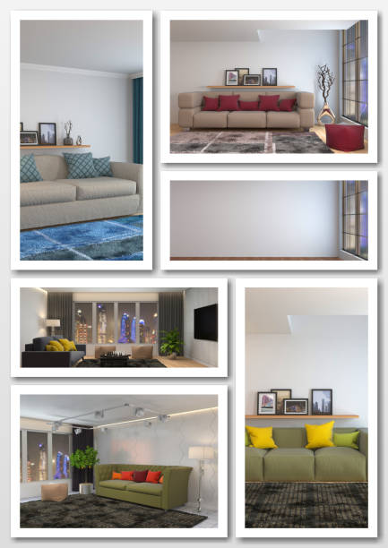 istock Collage of modern home interior. 3d illustration 658413730