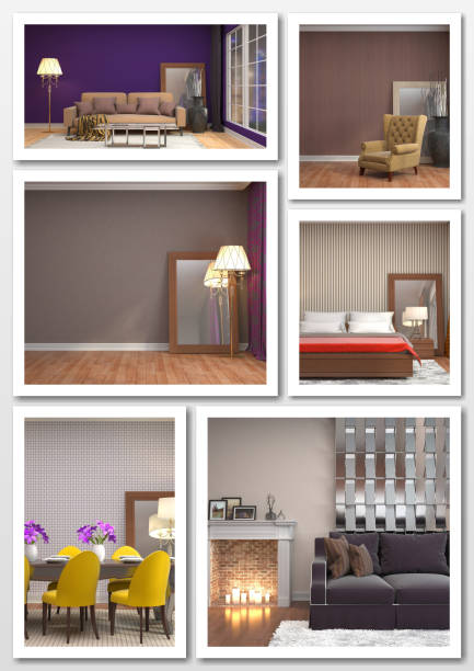 istock Collage of modern home interior. 3d illustration 658413774