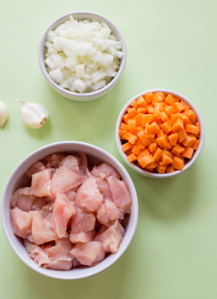 istock Raw cut chicken fillet Small pieces of meat 658436308