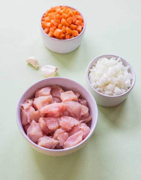 istock Raw cut chicken fillet Small pieces of meat 658436312