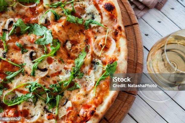 Pizza Stock Photo - Download Image Now - Pizza, White Wine, Arugula