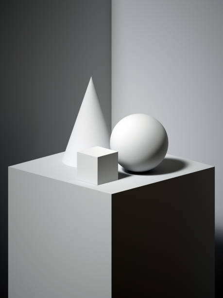 istock 3d render, sculptural primitive shapes, simple art blocks, cone, ball, cylinder, cube, classical art, light and shadow 658452412