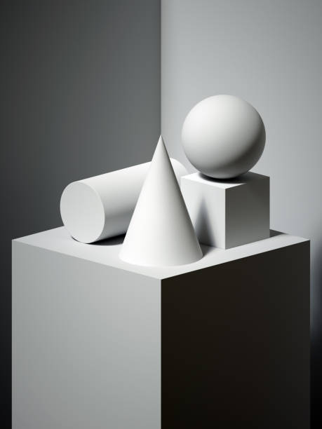 istock 3d render, sculptural primitive shapes, simple art blocks, cone, ball, cylinder, cube, classical art, light and shadow 658452446