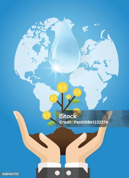 Hand Of Business Person Watering Money Tree Concept Vector Stock Illustration - Download Image Now