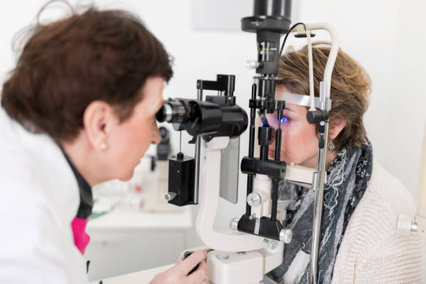 istock Female patient having eye examination 658454854