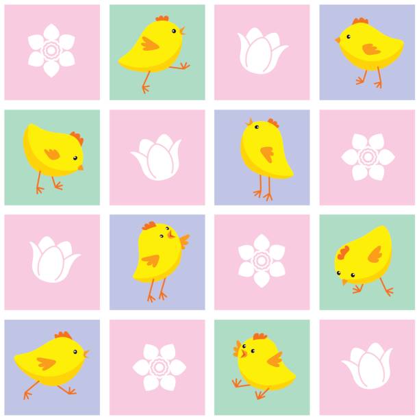 ilustrações, clipart, desenhos animados e ícones de sem costura padrão oriental com galinhas e flores - eggs new life shape animals and pets