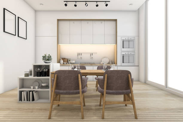 istock 3d rendering minimal vintage kitchen and dining room 658465574