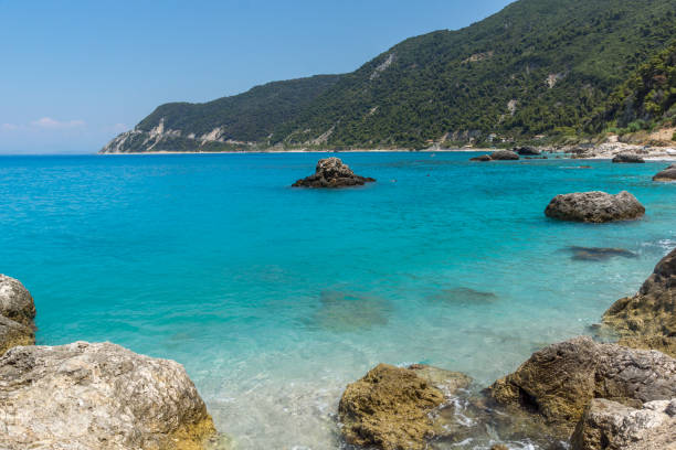 istock Panoramic view of Agios Nikitas Beach with blue waters, Lefkada, Greece 658465660