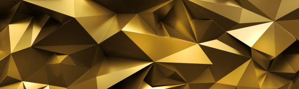 istock 3d render, abstract gold crystal background, faceted texture, macro panorama, wide panoramic polygonal wallpaper 658466326