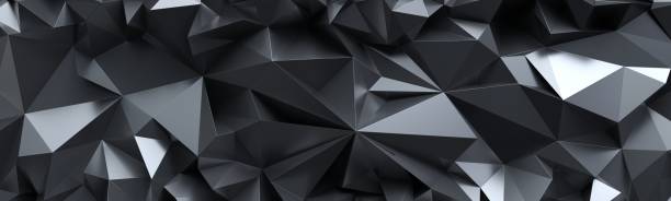 istock 3d render, abstract black crystal background, faceted texture, panorama, wide panoramic polygonal wallpaper 658468742
