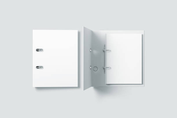 visualizzazione superiore modello di struttura del raccoglitore ad anello bianco vuoto - ring binder foto e immagini stock