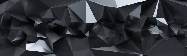 istock 3d render, abstract black crystal background, faceted texture, panorama, wide panoramic polygonal wallpaper 658469482