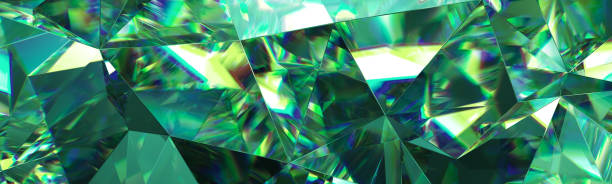 istock 3d render, abstract green crystal background, faceted texture, emerald gem macro, panorama, wide panoramic polygonal wallpaper 658469588