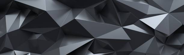 istock 3d render, abstract black crystal background, faceted texture, panorama, wide panoramic polygonal wallpaper 658469692