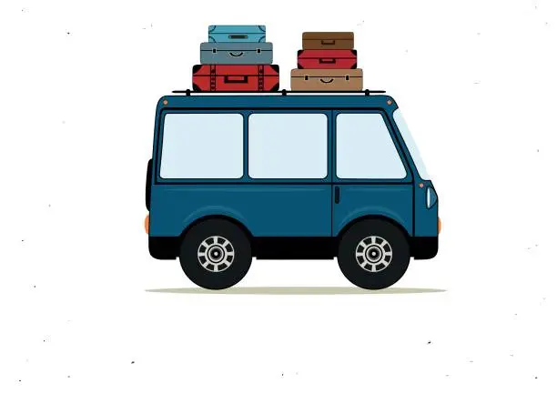 Vector illustration of Cartoon lue bus with suitcases