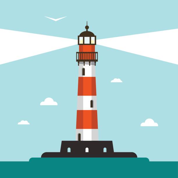 Lighthouse with Ocean vector art illustration