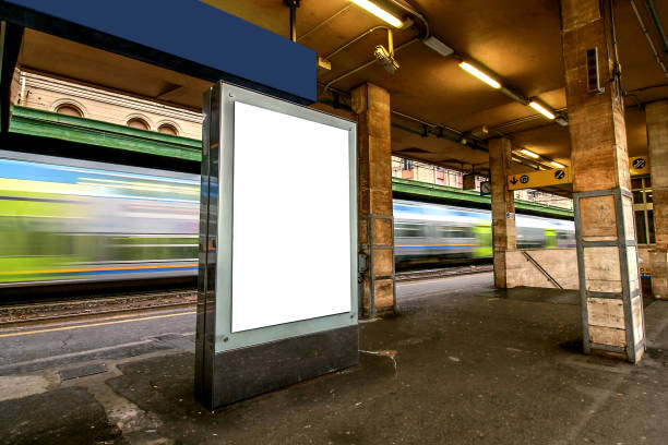 istock Blank outdoor advertising board at train station. 658480382