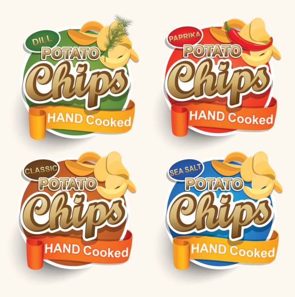 Set of different chips. Set of different chips. Vector illustration for cafe and restaurant menu, for packaging, packs and containers. potato chip stock illustrations