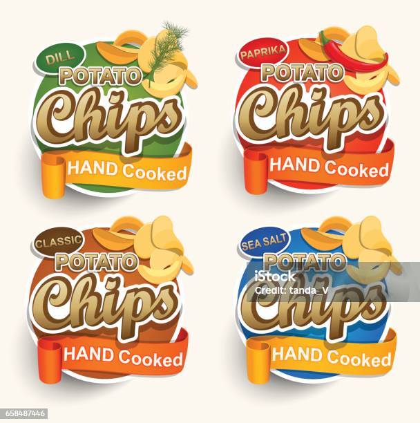 Set Of Different Chips Stock Illustration - Download Image Now - Potato Chip, Logo, Snack