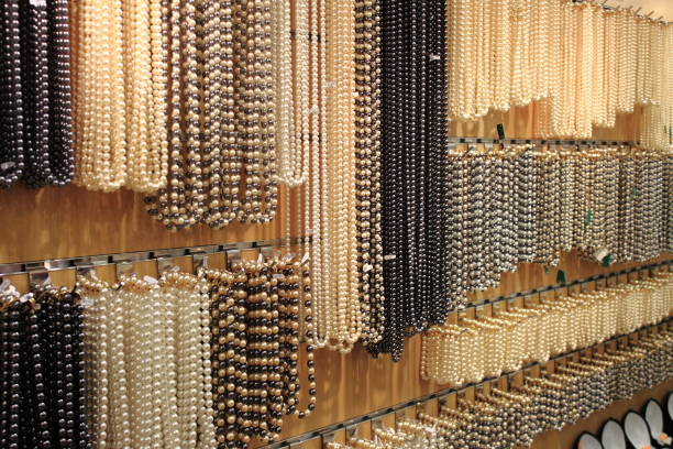 Pearl necklaces for sale in a jewelery shop