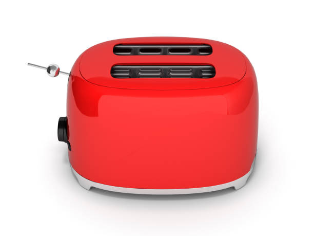 istock Red retro toaster isolated on white background 3d 658501016