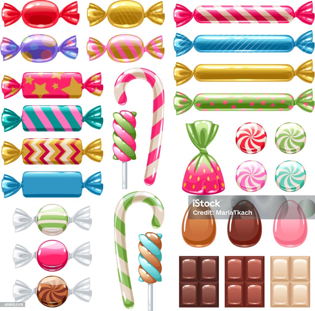 Conjunto de diferentes dulces. Variado, golosinas - arte vectorial de Golosina libre de derechos