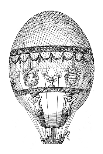 Antique engraving illustration: air balloon