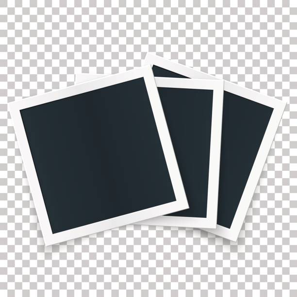 Square image frame set concept, single isolated object with shadows on transparent background. Square image frame set concept, single isolated object with shadows on transparent background. Vector detailed illustration edge for imagess and pictures. polaroid mockup stock illustrations