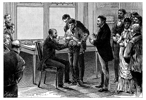 Antique engraving illustration: rabies vaccination