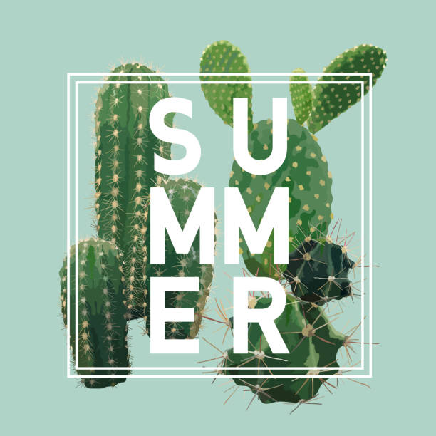 Vintage Tropical Summer Cactus Graphic Design for T shirt, Fashion, Prints in Vector