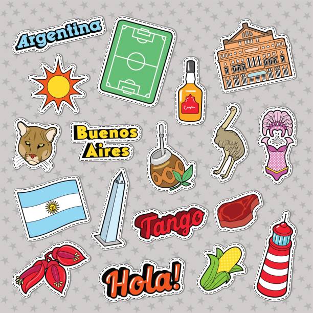 ilustrações, clipart, desenhos animados e ícones de elementos de viagens argentina com arquitetura e futebol - symbol computer icon icon set entertainment