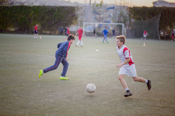Youth football team having training