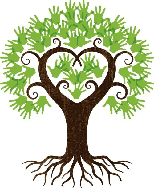 Vector illustration of Little handy heart tree illustration