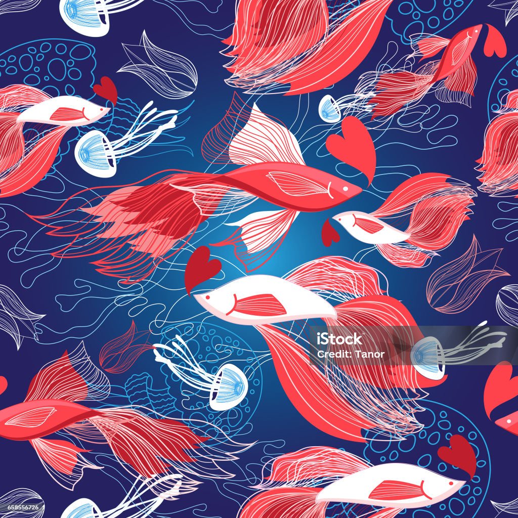 Bright Pattern Fish Seamless Bright Pattern Lovers Red Fish Stock Illustration - Download ...