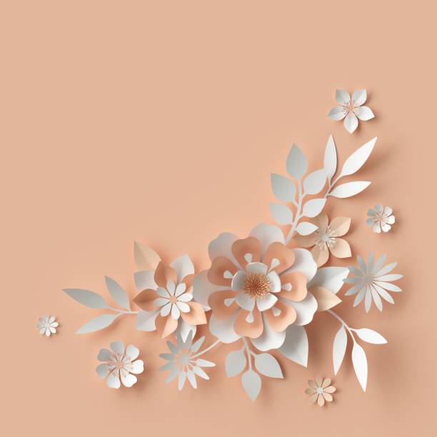 istock 3d render, abstract paper flowers, bridal bouquet, decorative floral design elements. peachy rose pink background 658556956