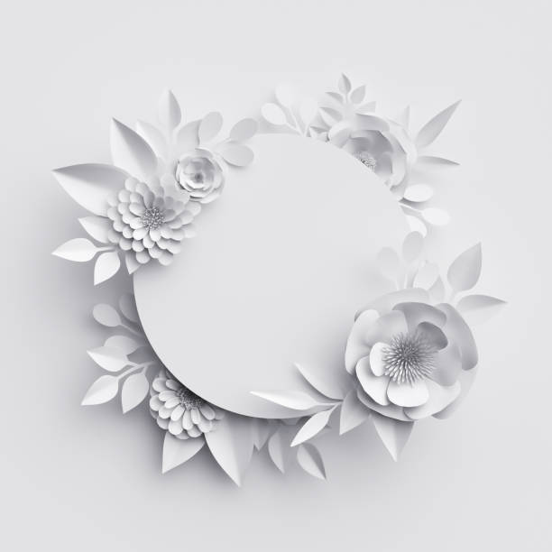 istock 3d render, abstract white paper flowers, round frame, floral background, decoration, greeting card template, blank banner 658557190