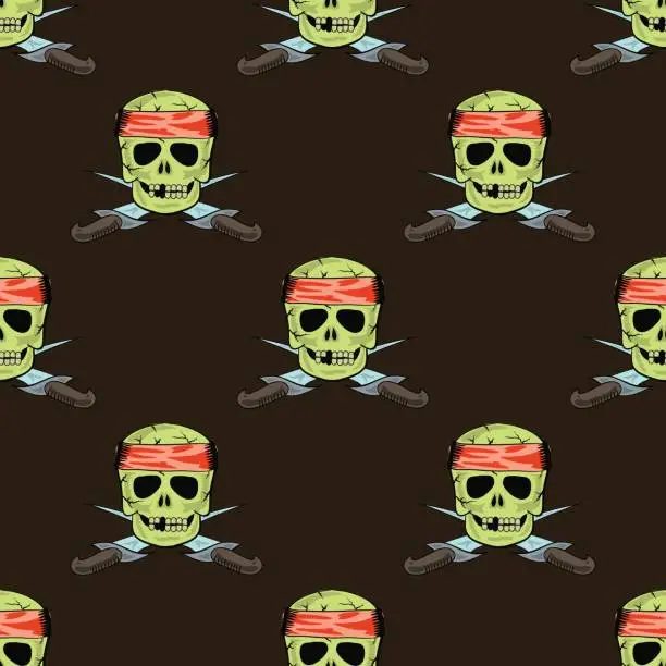 Vector illustration of Skull Cross sharp Dagger Seamless Pattern