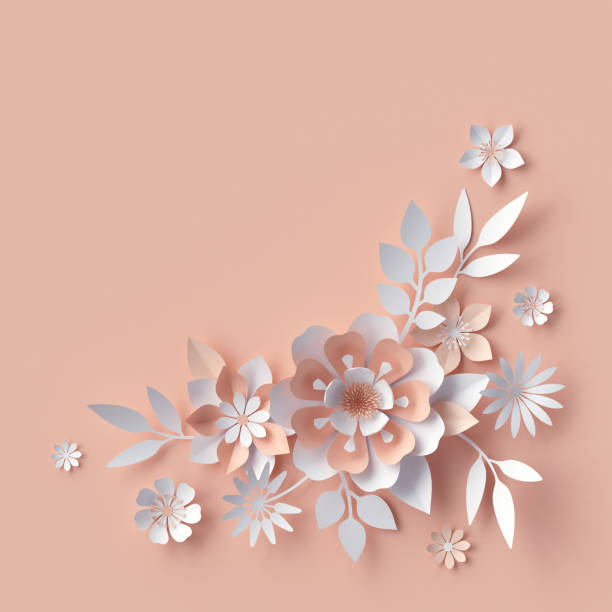 istock 3d render, abstract paper flowers, decorative floral background, greeting card template, creative corner design element 658557698
