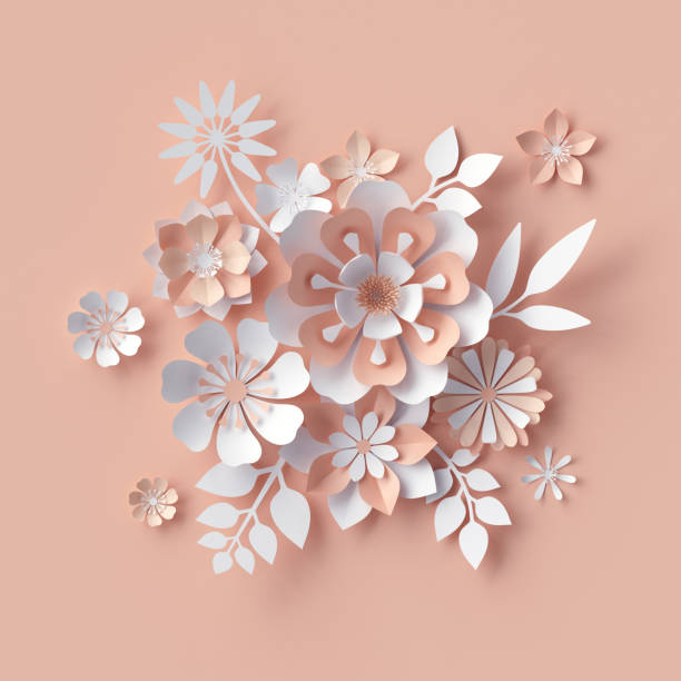 istock 3d render, abstract paper flowers, decorative peach floral background, greeting card template, bridal bouquet, craft design elements 658558204