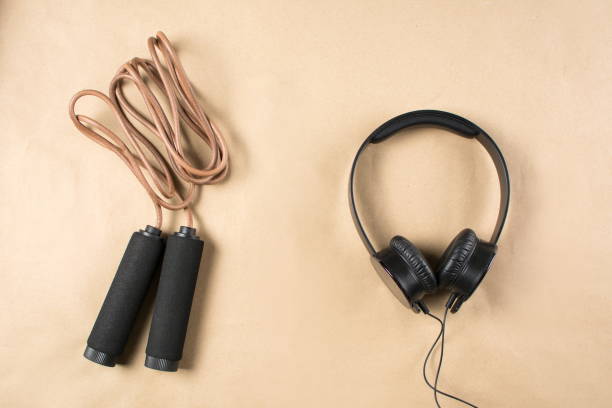 istock Leather jumping rope with headphones 658558412