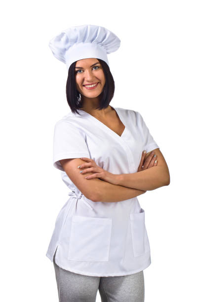 istock woman in chef uniform isolated on white background 658564830