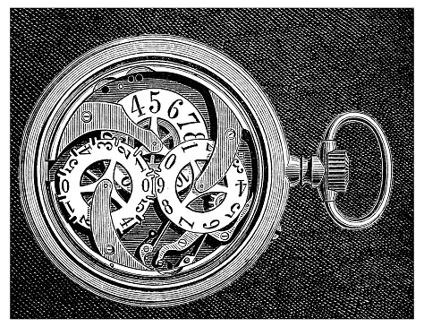 Antique engraving illustration: pocket watch clock