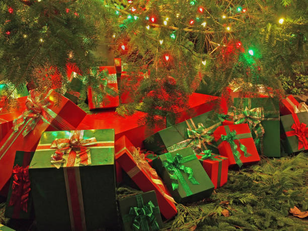 istock Christmas-themed wrapped gift boxes under the tree 658567722