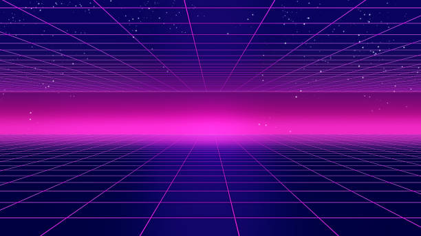 Retro futuristic background 1980s style 3d illustration.