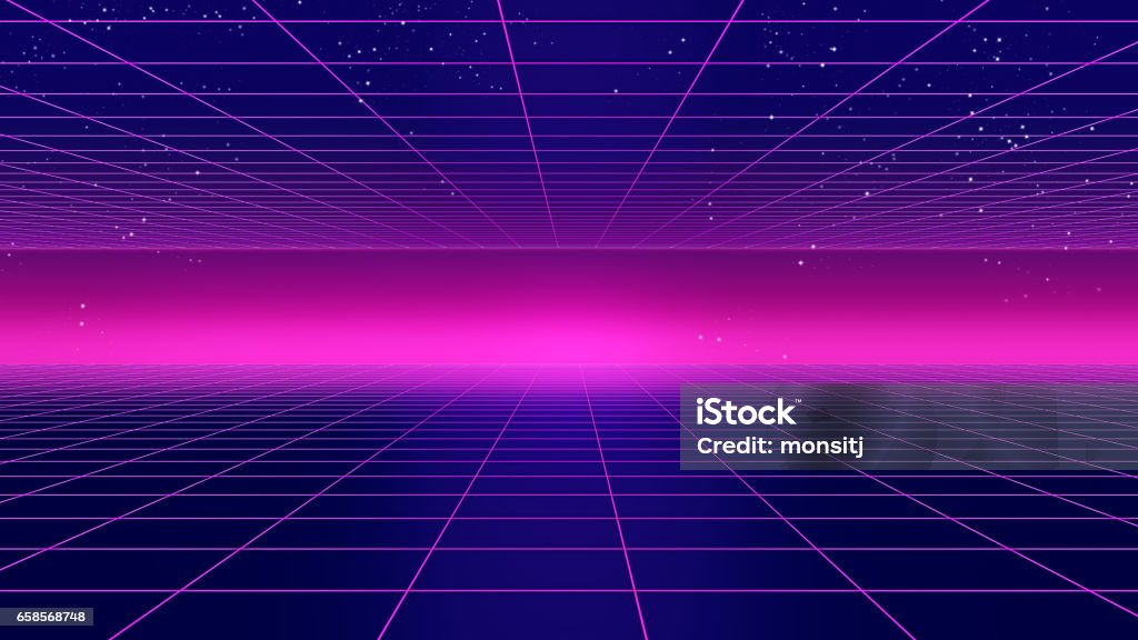 Retro futuristic background 1980s style 3d illustration. Retro futuristic background 1980s style 3d illustration. Digital landscape in a cyber  Backgrounds Stock Photo