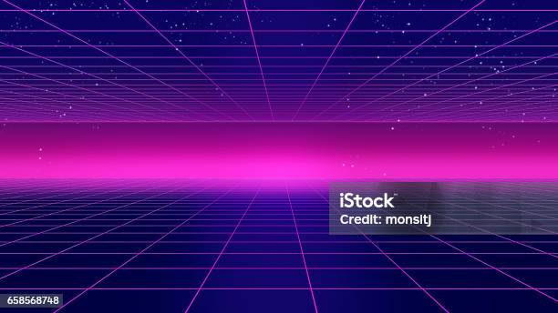 Retro Futuristic Background 1980s Style 3d Illustration Stock Photo - Download Image Now