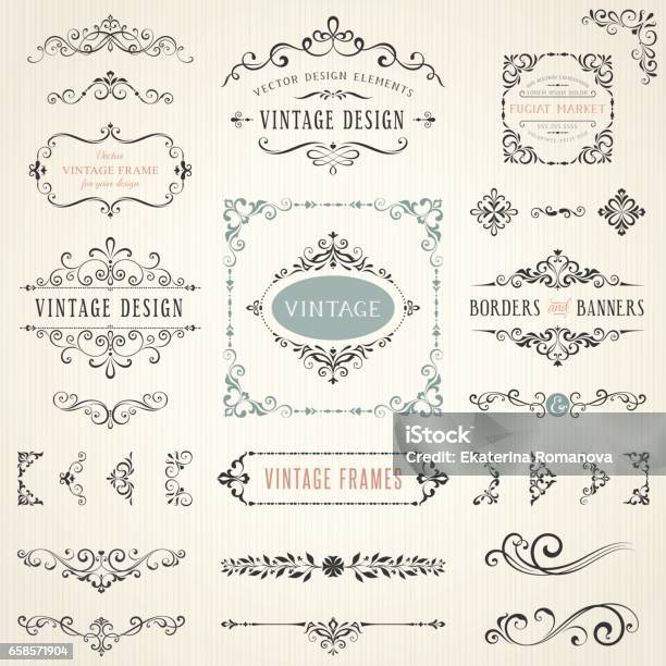 Ornate Design Elements06 Stock Illustration - Download Image Now - Old-fashioned, Border - Frame, Retro Style