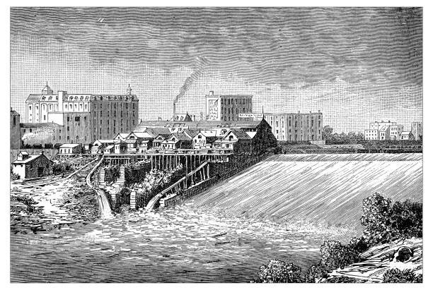 Antique engraving illustration: Saint Anthony Falls, Minneapolis, Minnesota