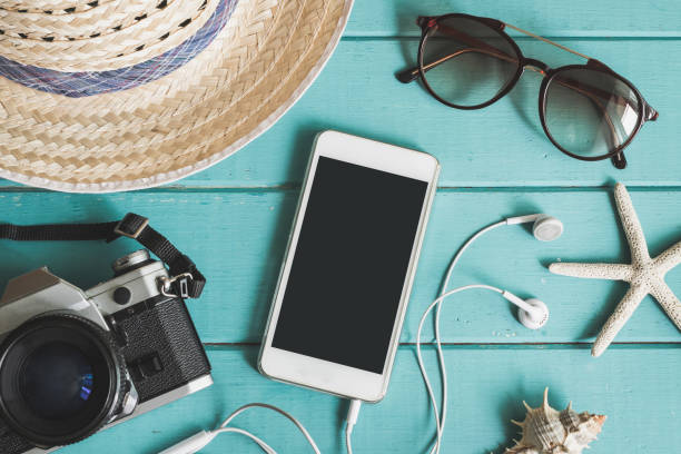 istock Traveler's accessories, items and cellphone 658574552