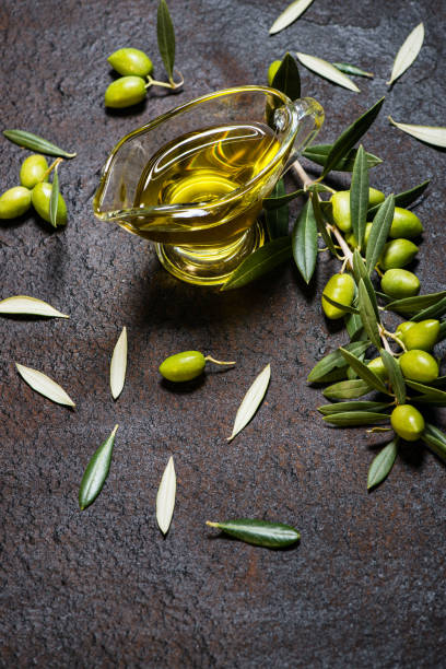 istock Organic olives and olive oil. 658580314